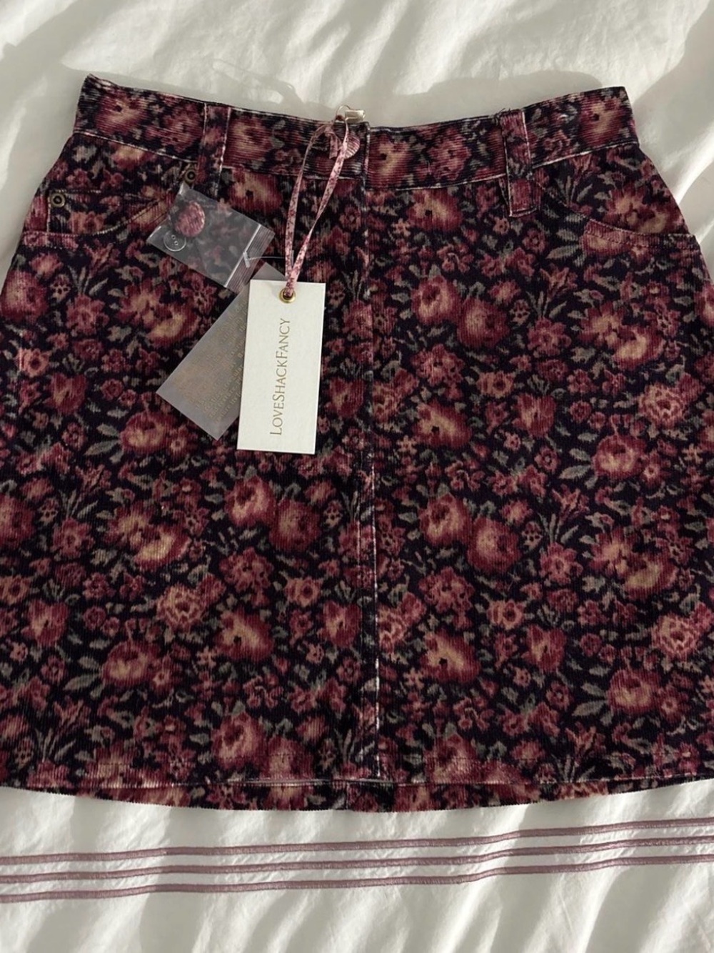 LoveShackFancy Rosewood Floral Corduroy Mini Skirt